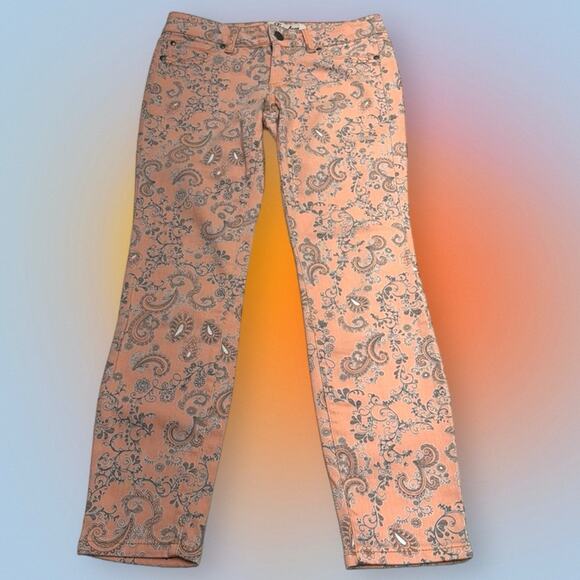 TRUE FREEDOM Women’s 5 (Juniors) Peach Paisley Skinny Jeans - Picture 2 of 3